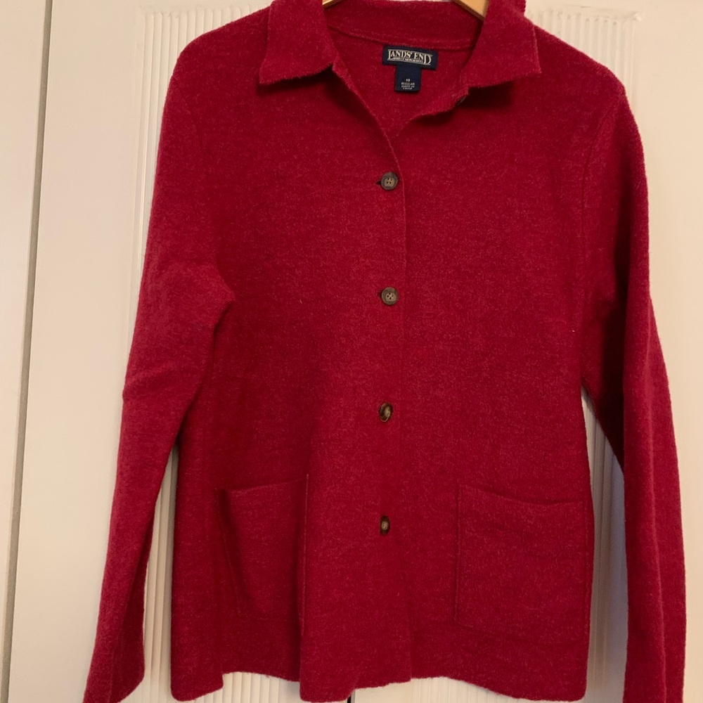 Lands' End Cherry Red Wool Cardigan